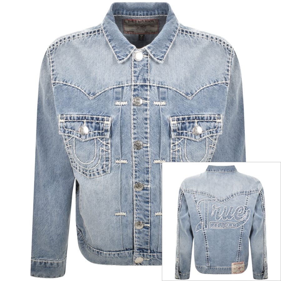 True Religion Men's Faded Distressed Patches Denim Trucker